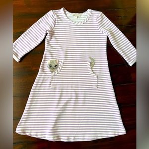 Social Academy French Terry Dress - Purple/White Stripe - w/ Sequin Cat - Size 6